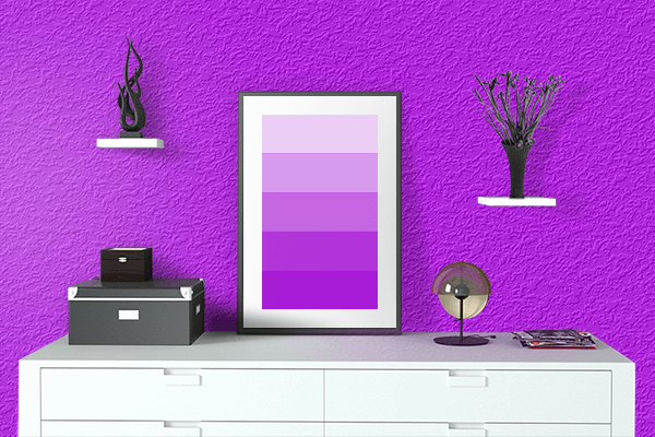 Pretty Photo frame on Electric Purple color drawing room interior textured wall