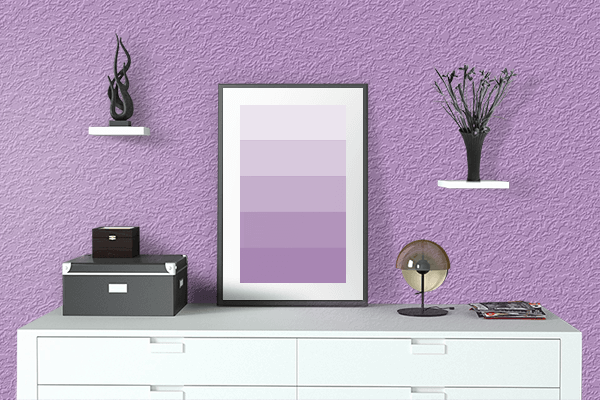 Pretty Photo frame on Lenurple color drawing room interior textured wall
