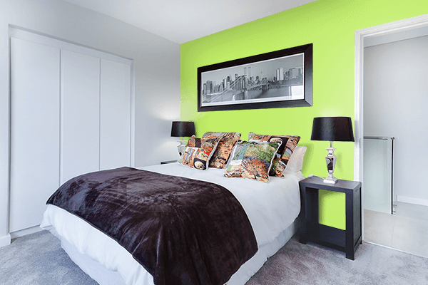 Pretty Photo frame on Inchworm color Bedroom interior wall color