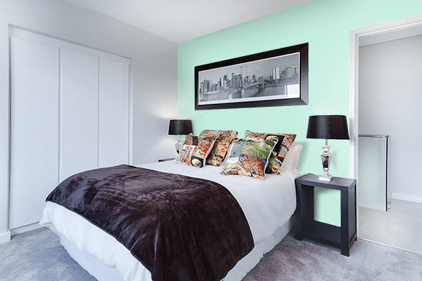 Pretty Photo frame on Aero Blue color Bedroom interior wall color