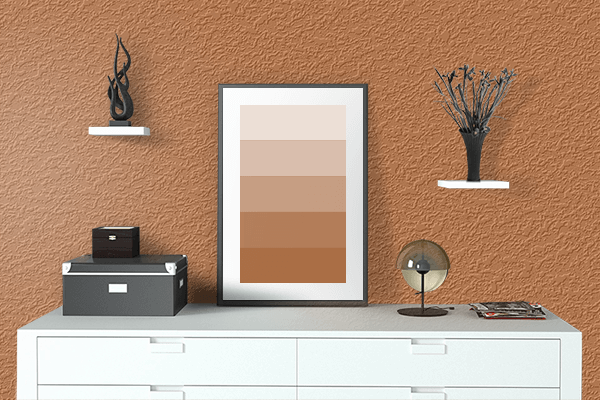 Pretty Photo frame on Copper color drawing room interior textured wall