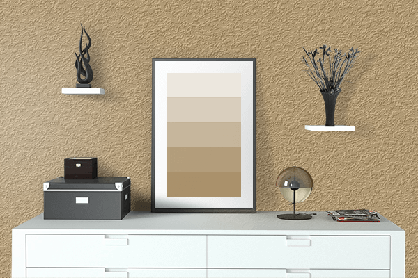 Pretty Photo frame on Camel color drawing room interior textured wall