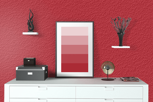 Pretty Photo frame on Philippine Red color drawing room interior textured wall