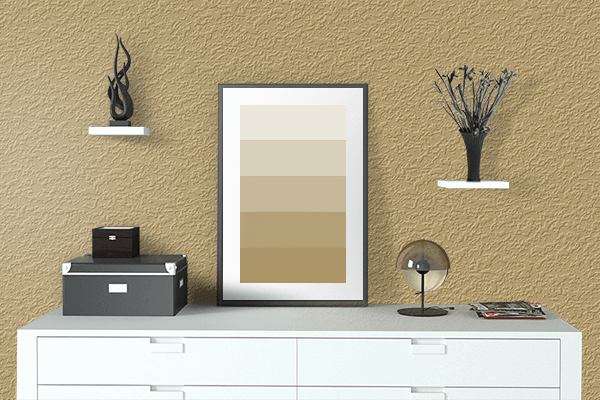 Pretty Photo frame on Camel color drawing room interior textured wall