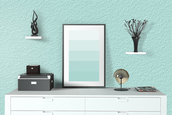Pretty Photo frame on Aero Blue color drawing room interior textured wall