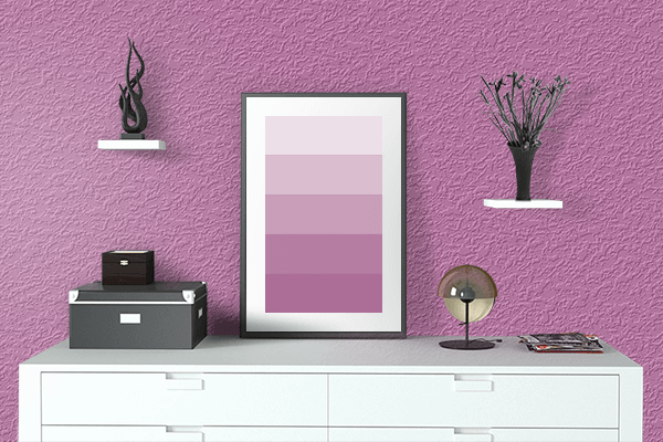 Pretty Photo frame on Super Pink color drawing room interior textured wall