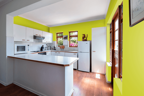 Pretty Photo frame on Acid Green color kitchen interior wall color