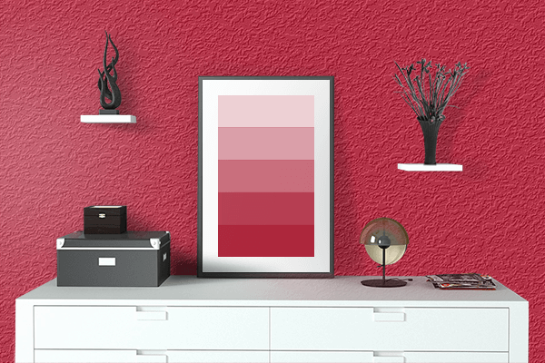 Pretty Photo frame on Philippine Red color drawing room interior textured wall