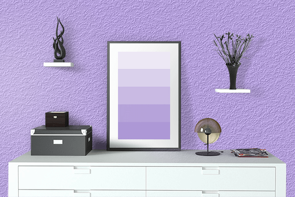 Pretty Photo frame on Pale Violet color drawing room interior textured wall