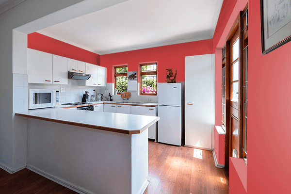 Pretty Photo frame on Watermelon Red color kitchen interior wall color