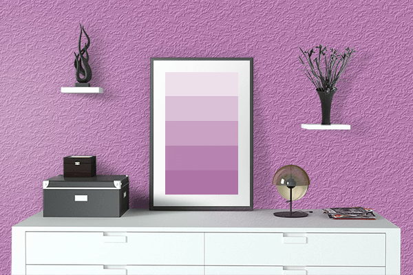 Pretty Photo frame on Sky Magenta color drawing room interior textured wall