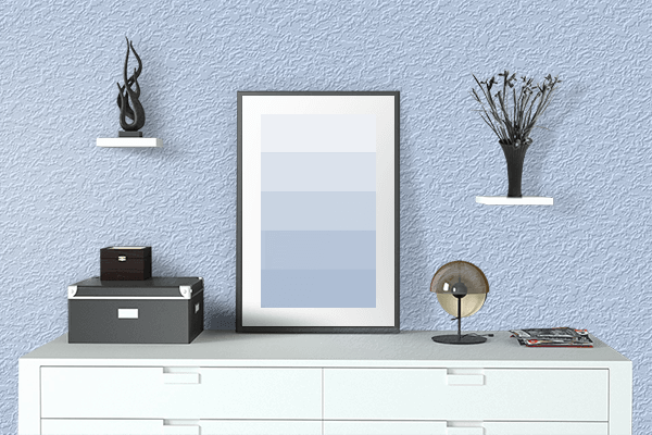 Pretty Photo frame on Lavender Blue color drawing room interior textured wall