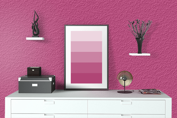 Pretty Photo frame on Fuchsia Purple color drawing room interior textured wall