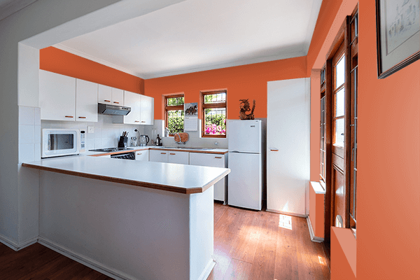 Pretty Photo frame on Medium Vermilion color kitchen interior wall color