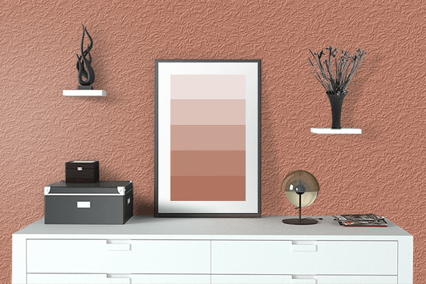 Pretty Photo frame on Raw Sienna color drawing room interior textured wall