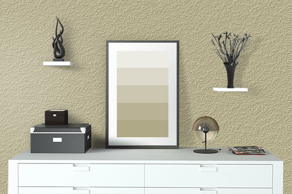 Pretty Photo frame on Tan color drawing room interior textured wall
