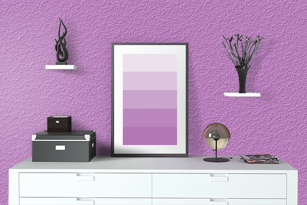 Pretty Photo frame on Deep Mauve color drawing room interior textured wall