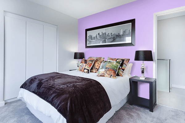 Pretty Photo frame on Bright Ube color Bedroom interior wall color