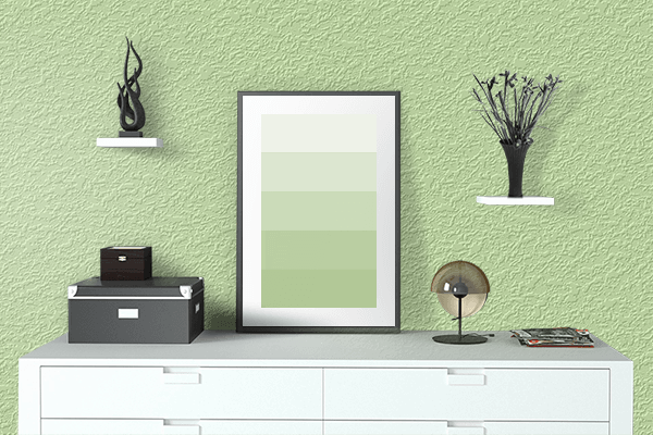 Pretty Photo frame on Menthol color drawing room interior textured wall