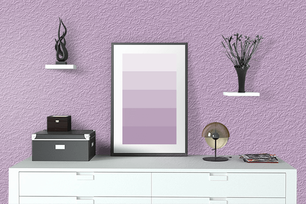 Pretty Photo frame on Pink Lavender color drawing room interior textured wall