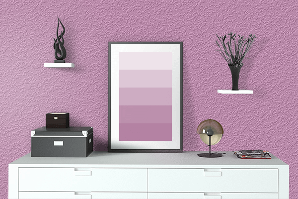 Pretty Photo frame on Middle Purple color drawing room interior textured wall