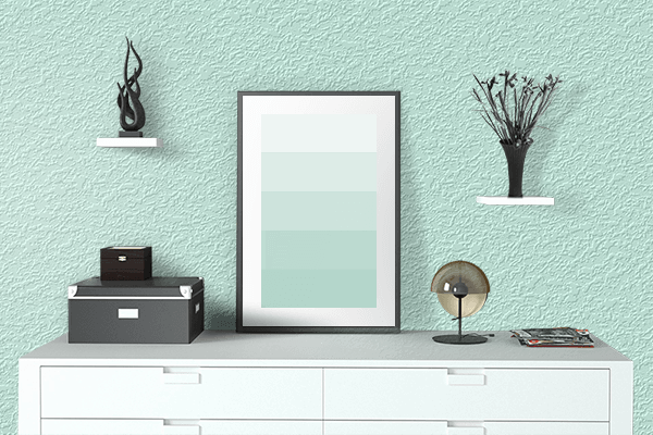 Pretty Photo frame on Aero Blue color drawing room interior textured wall