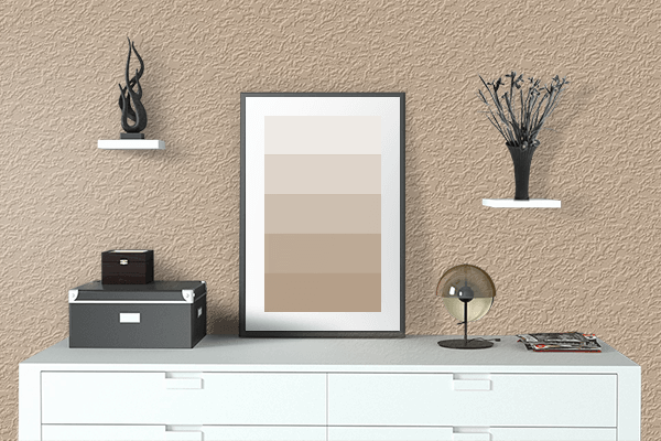 Pretty Photo frame on Tan color drawing room interior textured wall