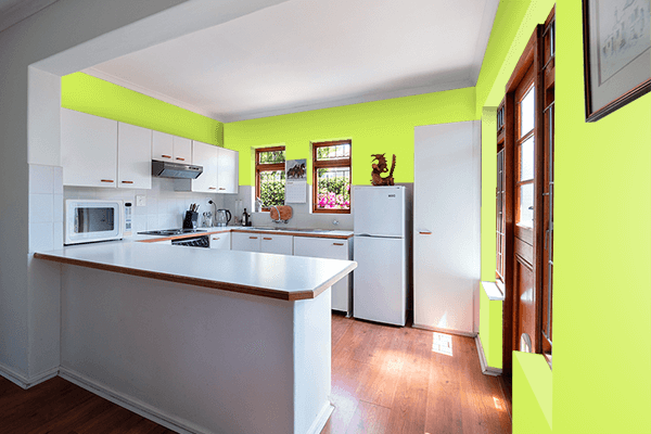 Pretty Photo frame on Maximum Green Yellow color kitchen interior wall color