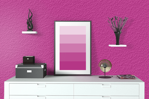 Pretty Photo frame on Royal Fuchsia color drawing room interior textured wall