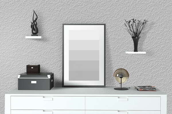 Pretty Photo frame on Light Gray color drawing room interior textured wall
