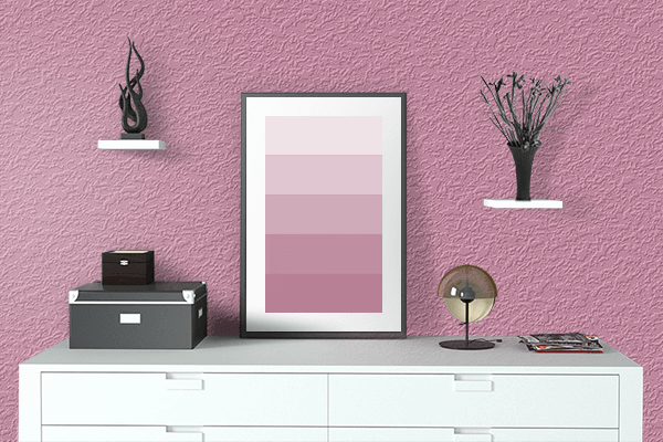 Pretty Photo frame on Parrot Pink color drawing room interior textured wall
