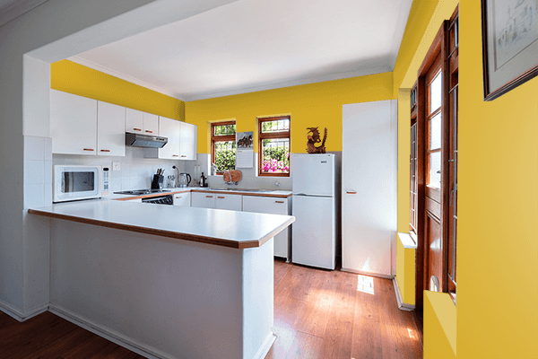 Pretty Photo frame on Goldenrod color kitchen interior wall color