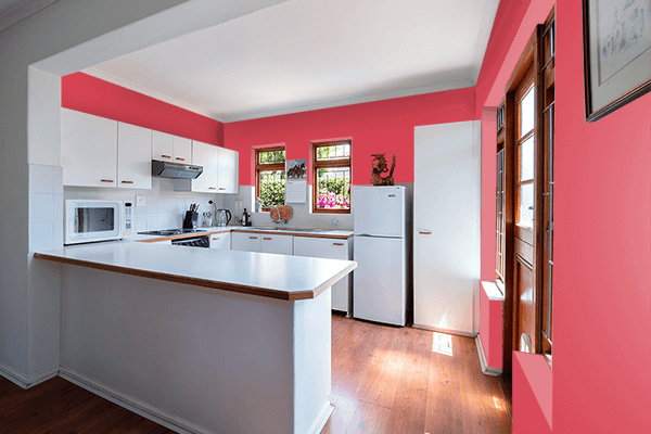 Pretty Photo frame on Brick Red color kitchen interior wall color