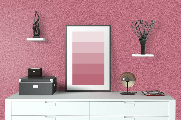 Pretty Photo frame on Candy Pink color drawing room interior textured wall