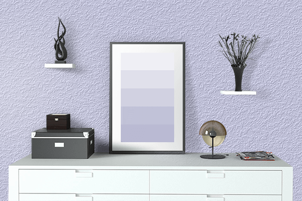 Pretty Photo frame on Pale Lavender color drawing room interior textured wall