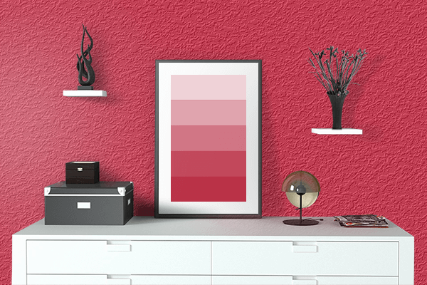 Pretty Photo frame on Crimson color drawing room interior textured wall
