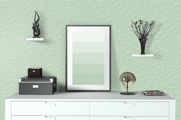 Pretty Photo frame on Nyanza color drawing room interior textured wall