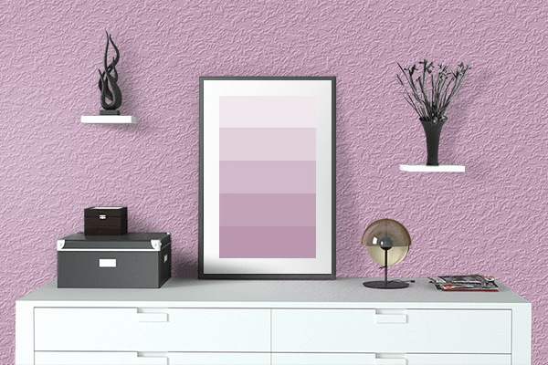 Pretty Photo frame on Pink Lavender color drawing room interior textured wall