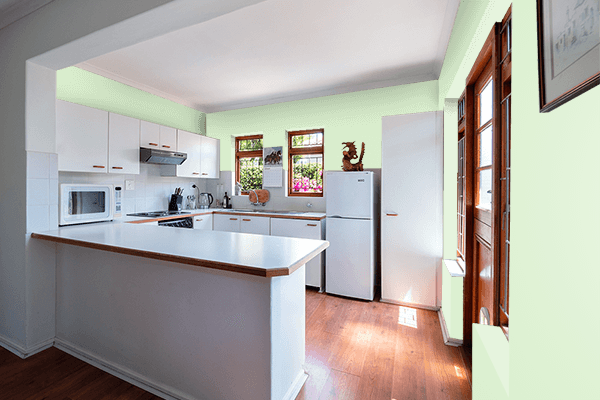 Pretty Photo frame on Tea Green color kitchen interior wall color