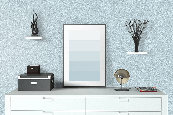 Pretty Photo frame on Light Cyan color drawing room interior textured wall