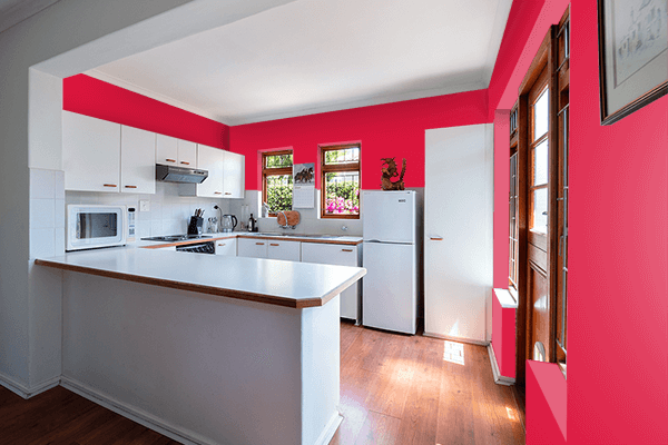 Pretty Photo frame on Crimson color kitchen interior wall color