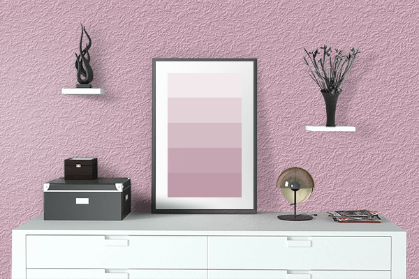 Pretty Photo frame on Pink Pearl color drawing room interior textured wall