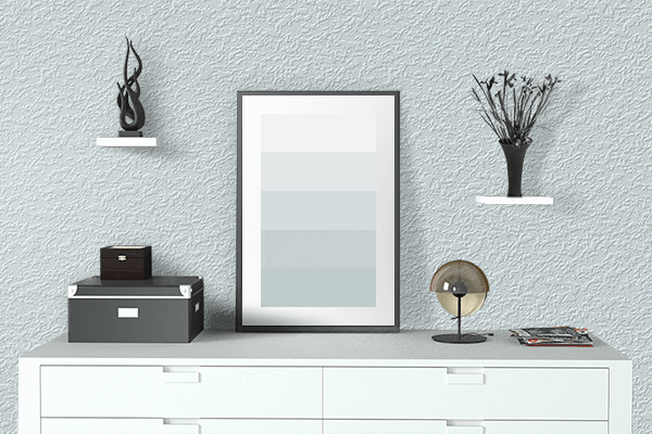 Pretty Photo frame on Azureish White color drawing room interior textured wall