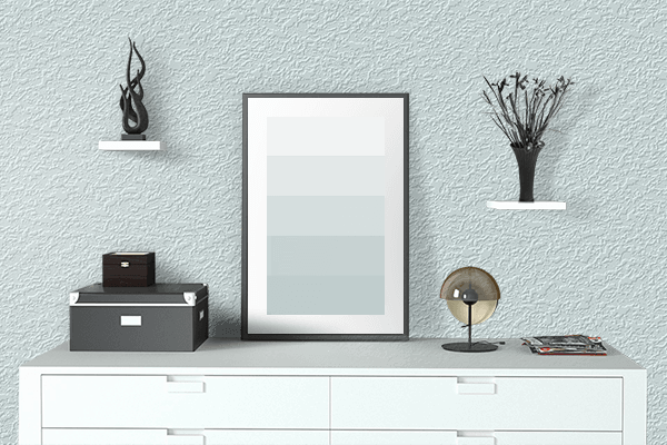 Pretty Photo frame on Azureish White color drawing room interior textured wall