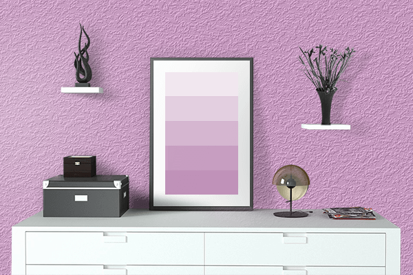 Pretty Photo frame on Light Orchid color drawing room interior textured wall