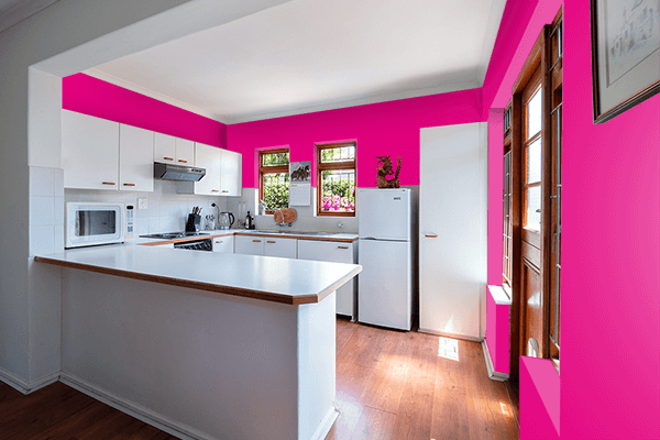 Pretty Photo frame on Mexican Pink color kitchen interior wall color