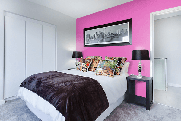 Pretty Photo frame on Sky Magenta color Bedroom interior wall color