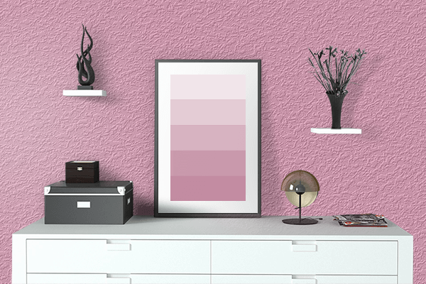Pretty Photo frame on Amaranth Pink color drawing room interior textured wall