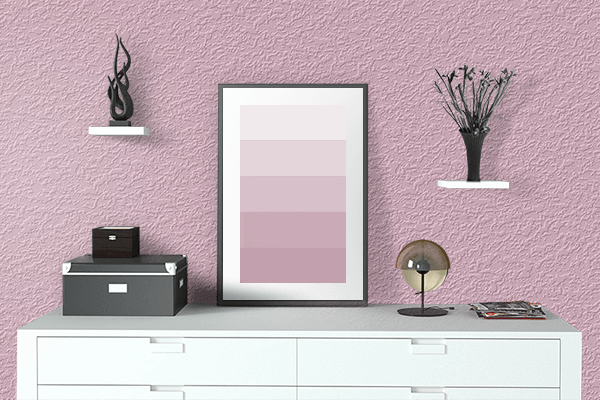 Pretty Photo frame on Cameo Pink color drawing room interior textured wall