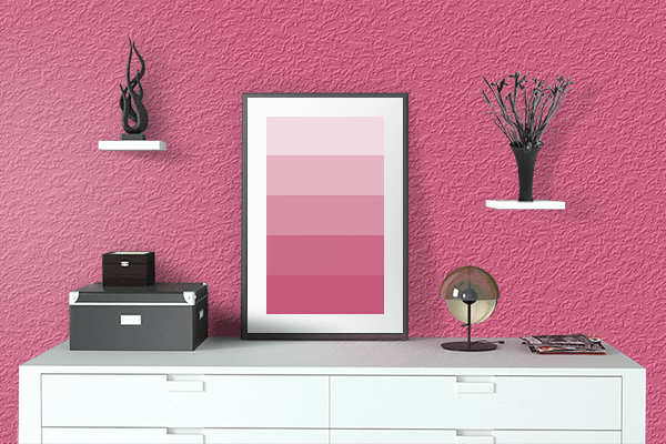 Pretty Photo frame on Dark Pink color drawing room interior textured wall
